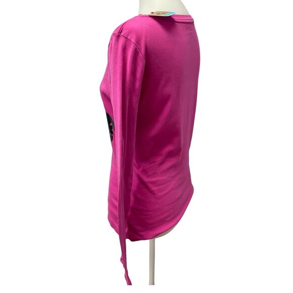 Hand Printed Upcycled Medium Black Lab Dog Puppy Long Sleeve V-Neck Tee - Picture 4 of 6